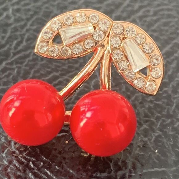 Sweet Red Cherry Earrings Summer Fruit Salad Crystal Cubic Zirconia Drop NEW - Picture 5 of 9